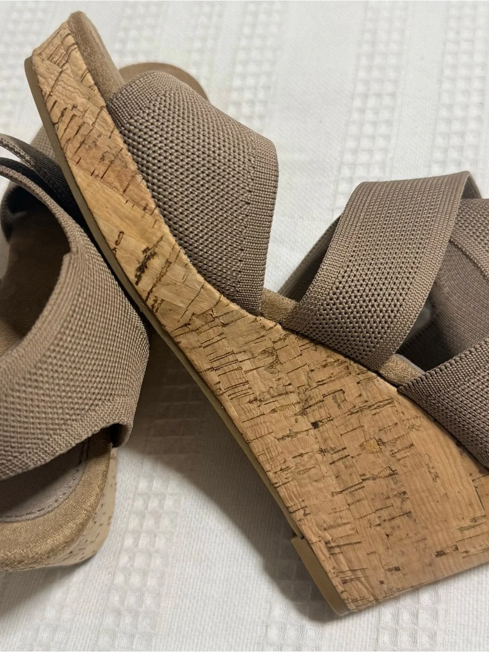 Style & Co. Taupe Elastic Strappy Cork Wedge Sandal